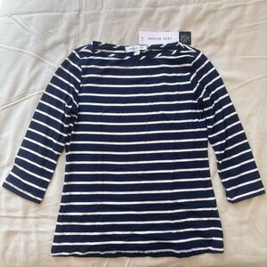Amour Vert Françoise 3/4 Sleeve Navy Striped Tee XS NWT